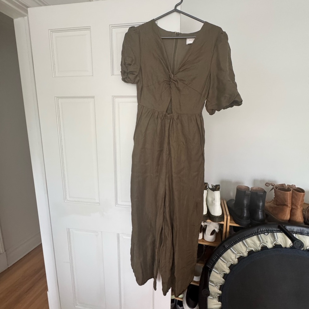 Anthropologie Green Buttoned Smocked Jumpsuit Casual